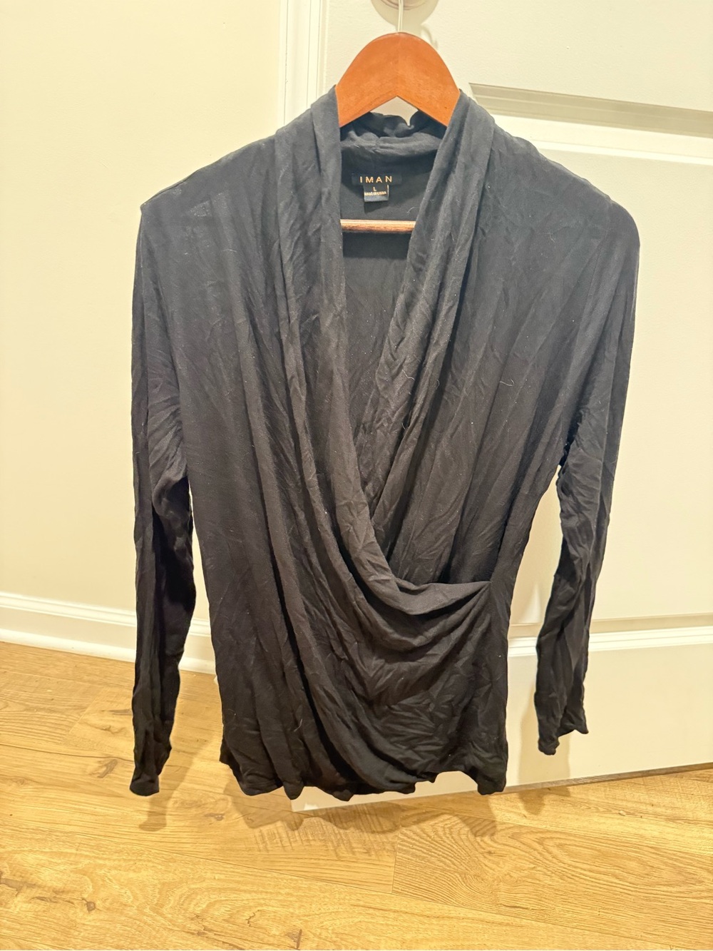 IMAN Black Draped Open Front Cardigan